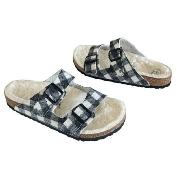 BIRKENSTOCK Arizona Rivet Shearling Men’s Sandals Plaid Fall Winter Size 44 NEW - Picture 1 of 10